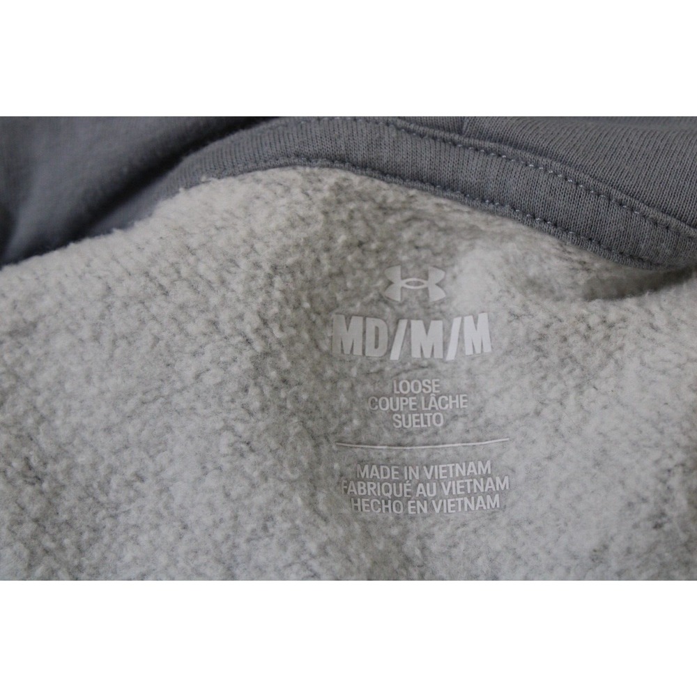 Under Armour Hoodie Mens Medium Gray Fleece Lined Long Sleeve Logo Pullover - Picture 3 of 7